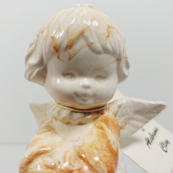 Alabama Clay Pottery 4” Pair Of Praying Angels Figurine Orange Swirls Statue - Picture 9 of 16